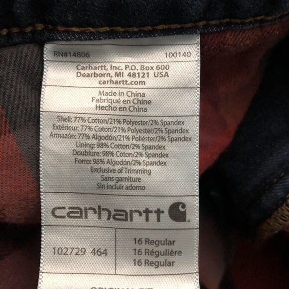 Carhartt Women’s Flannel Lined Denim Jeans Workwear Size 16 Original Fit - Picture 4 of 7